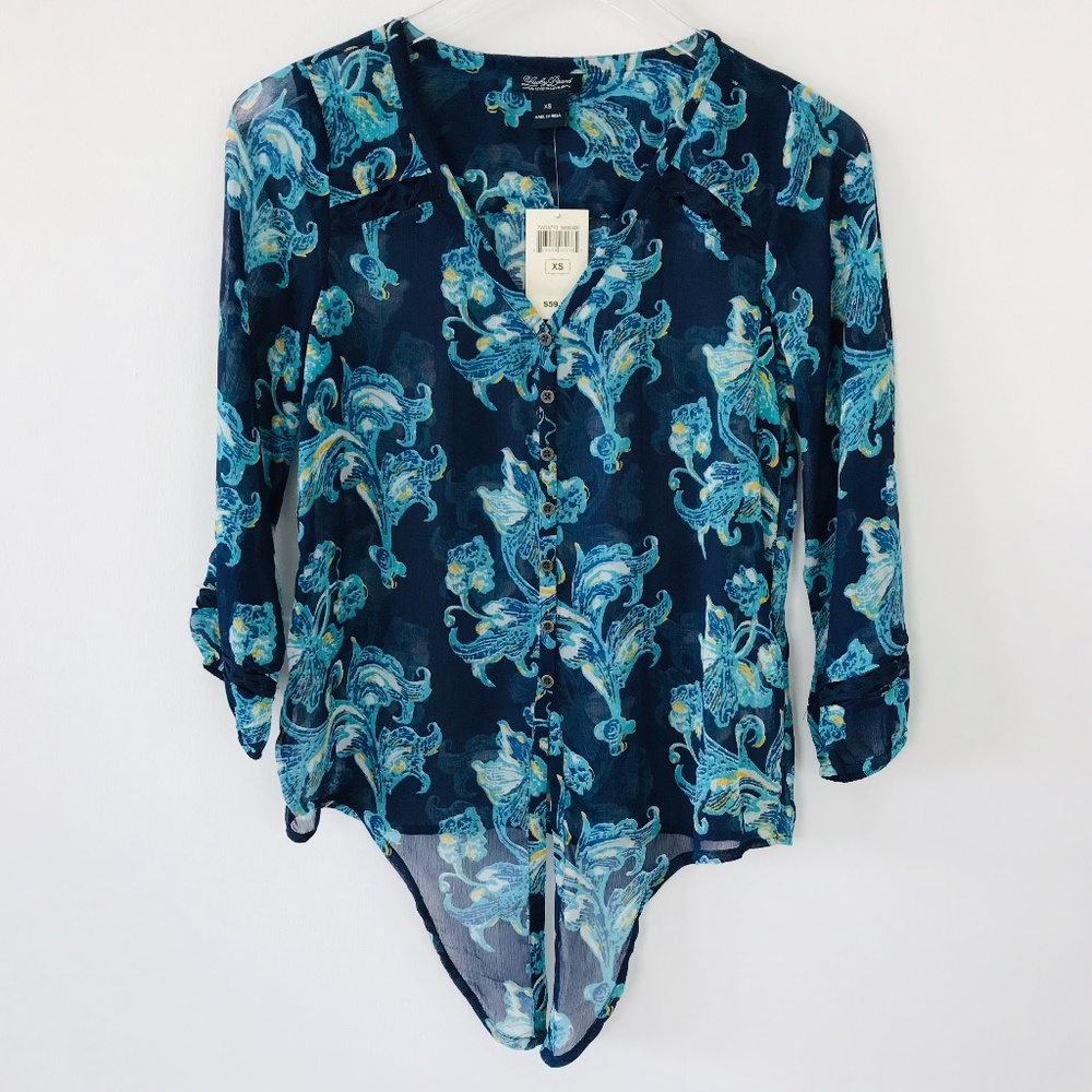 Lucky Brand Wrap-Front Shirt Blue XS New
